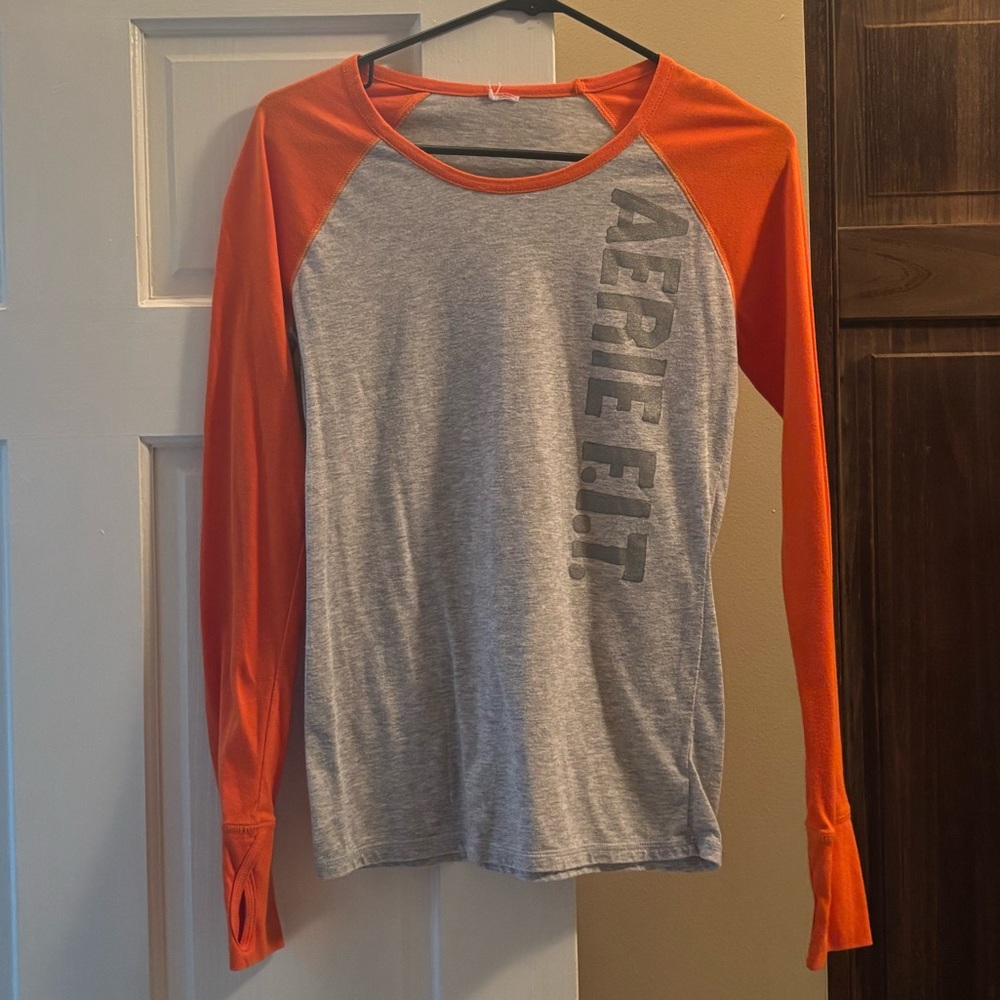 Aerie Orange and Gray Long Sleeve Tee